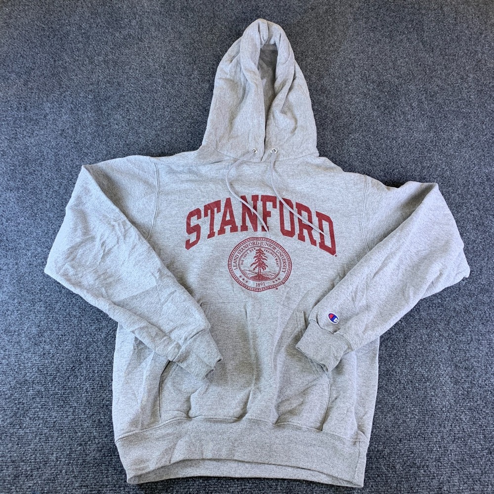 Champion Stanford University Hoodie Mens Small Gray Logo Cotton Kangaroo Pocket